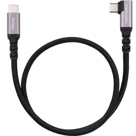 Nano Cable 10.01.4700 - Cable USB-C 3.2 Gen2 Acodado, 100W Carga Rápida, 10Gbps, 4K 60Hz, USB-C Macho a USB-C Macho, 0.5m (50cm), Negro